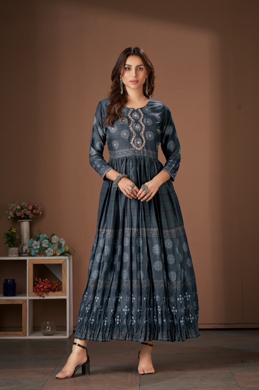 Designer Digital Print Viscose Hand Work Long Gown for Women